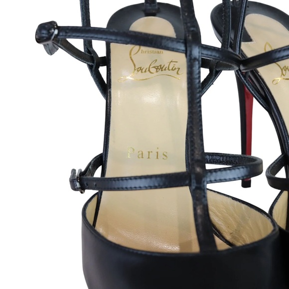 CHRISTIAN LOUBOUTIN BLACK LEATHER CAGE PUMP - Picture 7 of 11